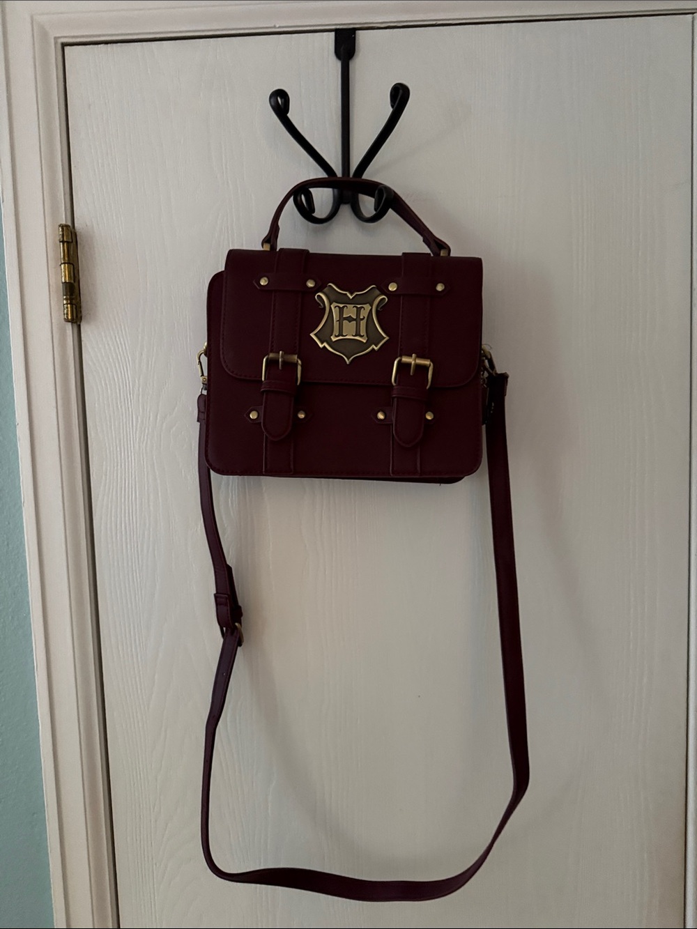 Bioworld Harry Potter Burgundy Satchel with Hogwarts Crest Hardware
